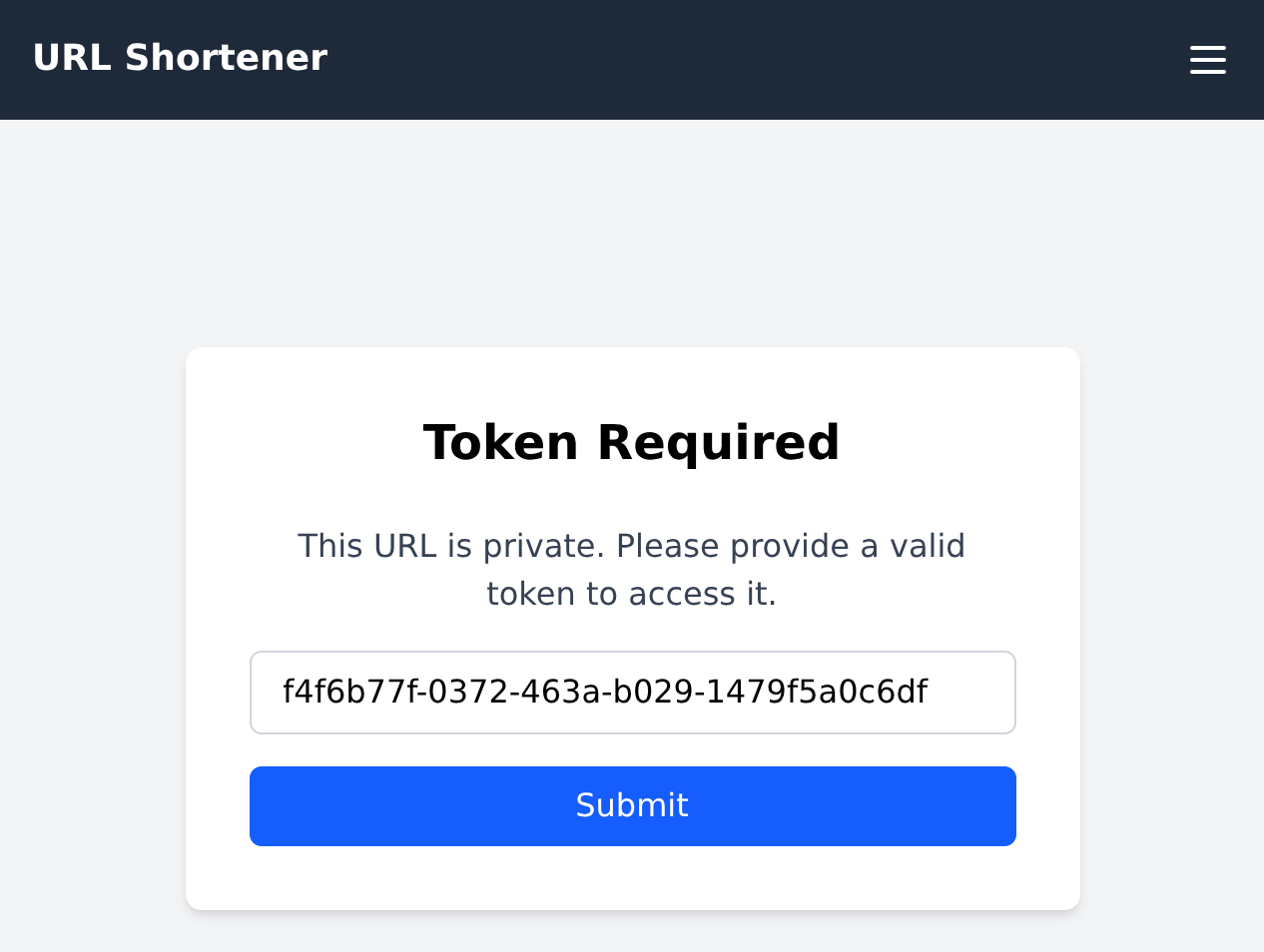 Ejemplo de URL acortada con token